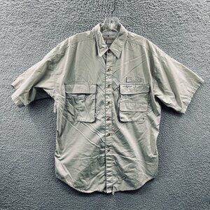 Hook Tackle‎ Mens Shirt Medium Tan 100% Cotton Button Front Fishing Vented